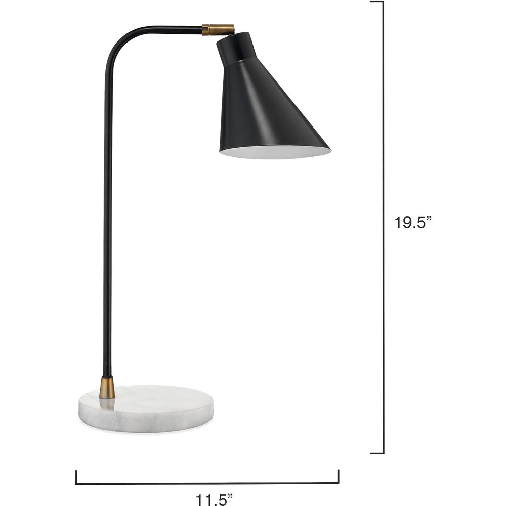 Chronicle 20 Inch 60.00 Watt Black / Antique Brass / White Marble Task Lamp Portable Light 3 Chronicle 20 Inch 60.00 Watt Black / Antique Brass / White Marble Task Lamp Portable Light - Image 3