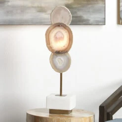 Trinity 25 Inch 40 Watt Pale Lavender Agate & Antique Brass Table Lamp Portable Light -Outlet Jamie Aura Store 1trin lglv 17