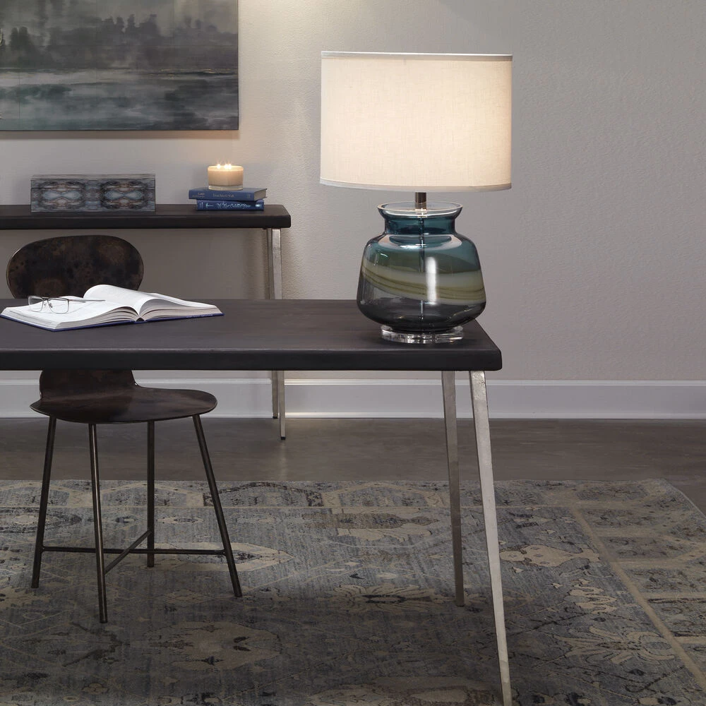 Ursula 26 Inch 150.00 Watt Blue Swirl Glass Table Lamp Portable Light 2 Ursula 26 Inch 150.00 Watt Blue Swirl Glass Table Lamp Portable Light - Image 2