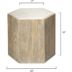 Argan 20 X 18 Inch Natural Wood & White Marble Table, Hexagon -Outlet Jamie Aura Store 20arga lgwh 2