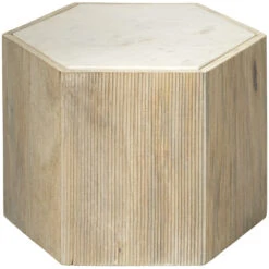 Argan 20 X 17 Inch Natural Wood & White Marble Table, Hexagon