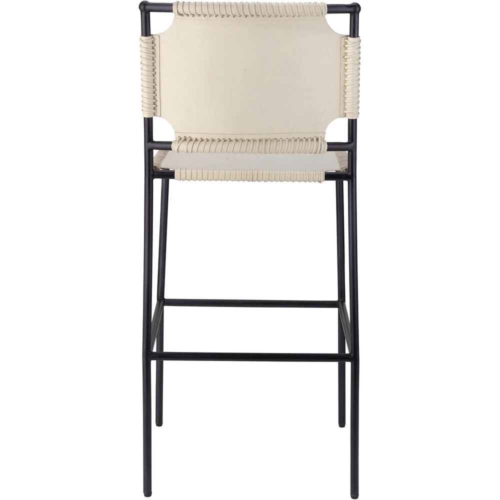 Asher 42 Inch Off-White Leather & Black Metal Bar Stool 2 Asher 42 Inch Off-White Leather & Black Metal Bar Stool - Image 2