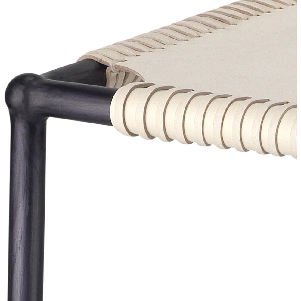 Asher 42 Inch Off-White Leather & Black Metal Bar Stool 4 Asher 42 Inch Off-White Leather & Black Metal Bar Stool - Image 4