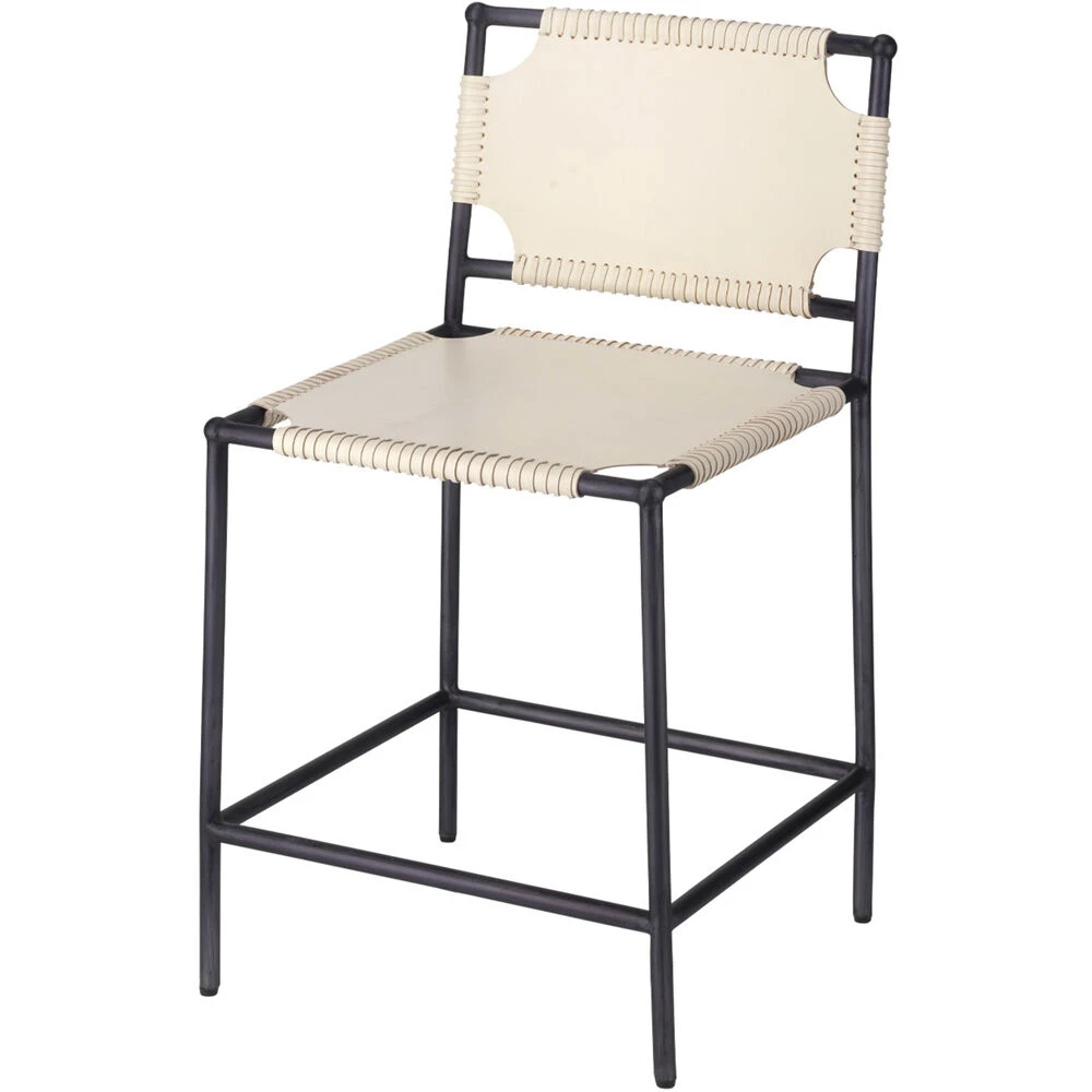 Asher 35 Inch Off-White Leather & Black Metal Counter Stool 1 Asher 35 Inch Off-White Leather & Black Metal Counter Stool
