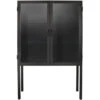 Chauncey Wide Black Iron & Clear Glass Curio Bar Cabinet