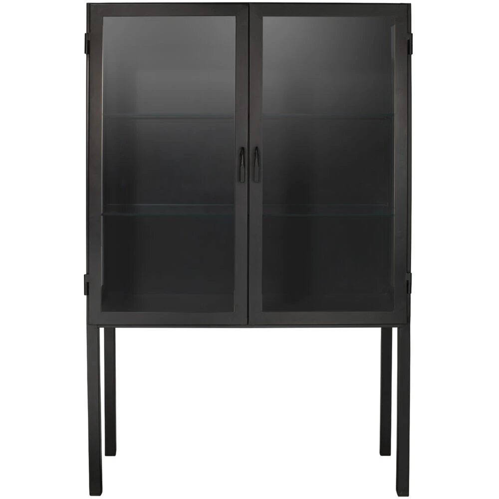 Chauncey Wide Black Iron & Clear Glass Curio Bar Cabinet 1 Chauncey Wide Black Iron & Clear Glass Curio Bar Cabinet
