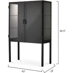Chauncey Wide Black Iron & Clear Glass Curio Bar Cabinet 10 Chauncey Wide Black Iron & Clear Glass Curio Bar Cabinet -Outlet Jamie Aura Store 20chau cabbk 2