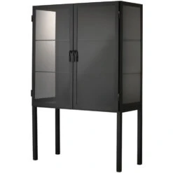 Chauncey Wide Black Iron & Clear Glass Curio Bar Cabinet 12 Chauncey Wide Black Iron & Clear Glass Curio Bar Cabinet -Outlet Jamie Aura Store 20chau cabbk 4