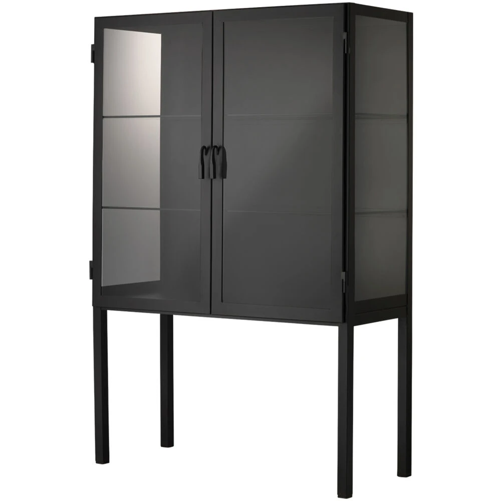 Chauncey Wide Black Iron & Clear Glass Curio Bar Cabinet 5 Chauncey Wide Black Iron & Clear Glass Curio Bar Cabinet - Image 5