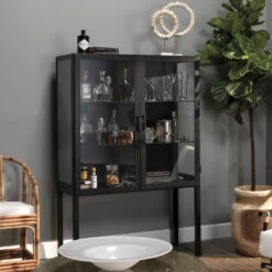 Chauncey Wide Black Iron & Clear Glass Curio Bar Cabinet 15 Chauncey Wide Black Iron & Clear Glass Curio Bar Cabinet -Outlet Jamie Aura Store 20chau cabbk 8