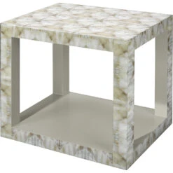 Fragment 26 X 24 Inch Light Grey & Beige Faux Horn W/ Light Grey Lacquer Side Table