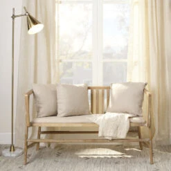 Grayson Off White Linen & Grey Washed Wood Settee -Outlet Jamie Aura Store 20gray sewna 1