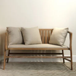 Grayson Off White Linen & Grey Washed Wood Settee -Outlet Jamie Aura Store 20gray sewna 10