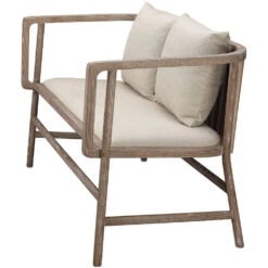 Grayson Off White Linen & Grey Washed Wood Settee -Outlet Jamie Aura Store 20gray sewna 5