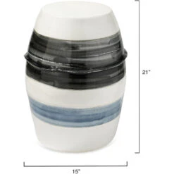 Horizon Striped 21 X 15 Inch Grey / Black / White Ceramic Side Table -Outlet Jamie Aura Store 20hori stgr 2