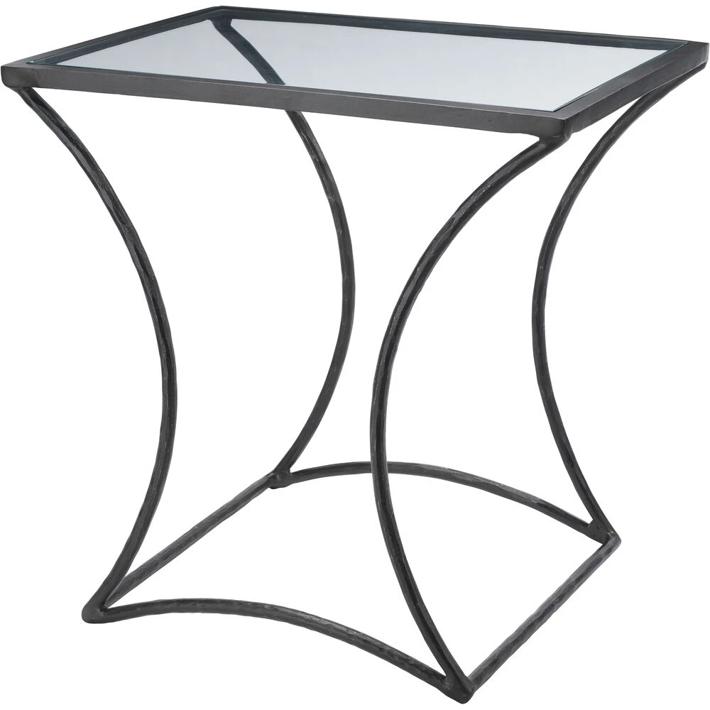 Kai 24 X 24 Inch Black Forged Iron W/ Clear Tempered Glass Top Side Table 1 Kai 24 X 24 Inch Black Forged Iron W/ Clear Tempered Glass Top Side Table