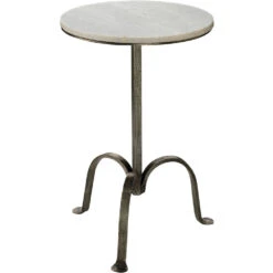 Left Bank 22 X 15 Inch White Marble With Gun Metal Iron Base Marble Table