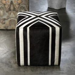 Nantucket Criss Cross 16 Inch Espresso Hide W/ White Hide Stripes Ottoman -Outlet Jamie Aura Store 20nant otes 2