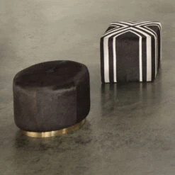 Nantucket Criss Cross 16 Inch Espresso Hide W/ White Hide Stripes Ottoman -Outlet Jamie Aura Store 20nant otes 3