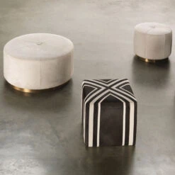 Nantucket Criss Cross 16 Inch Espresso Hide W/ White Hide Stripes Ottoman -Outlet Jamie Aura Store 20nant otes 4