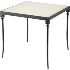 Nevado 26 X 26 Inch Off White Leather & Black Forged Iron Side Table