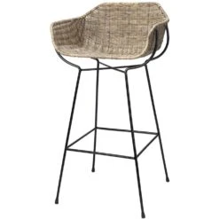 Nusa 40 Inch Natural Rattan & Black Steel Bar Stool