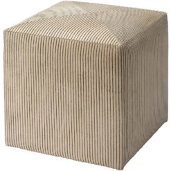 Pinstriped 16 Inch Black & Cream Hide Ottoman