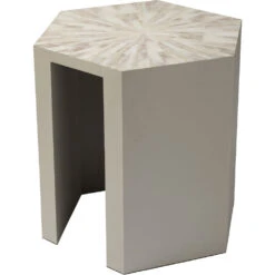 Radiant 21 X 20 Inch Light Grey & Beige Faux Horn W/ Light Grey Lacquer Side Table