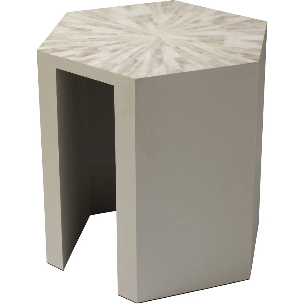 Radiant 21 X 20 Inch Light Grey & Beige Faux Horn W/ Light Grey Lacquer Side Table 1 Radiant 21 X 20 Inch Light Grey & Beige Faux Horn W/ Light Grey Lacquer Side Table