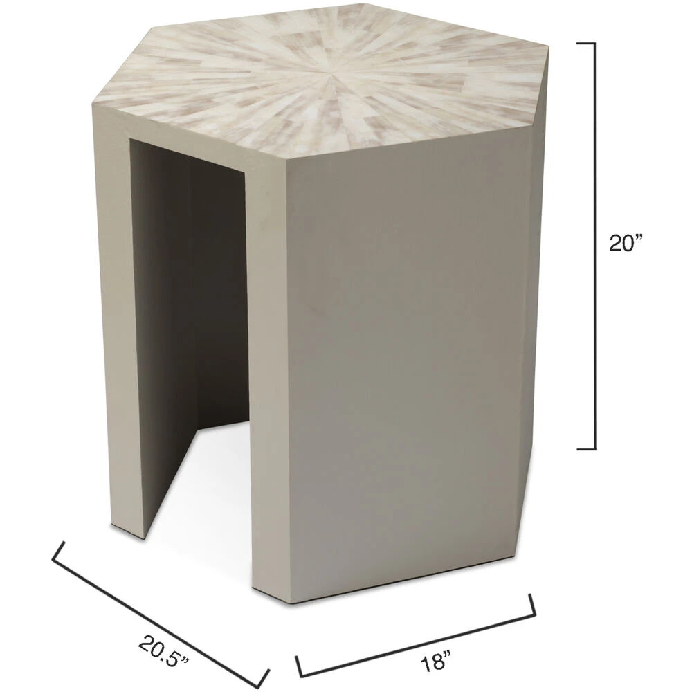 Radiant 21 X 20 Inch Light Grey & Beige Faux Horn W/ Light Grey Lacquer Side Table 3 Radiant 21 X 20 Inch Light Grey & Beige Faux Horn W/ Light Grey Lacquer Side Table - Image 3