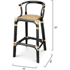 Saltwater 39 Inch Black & Natural Rattan Barstool -Outlet Jamie Aura Store 20salt bsbk 6