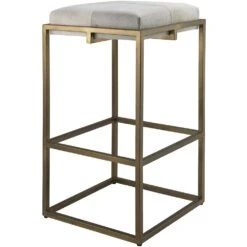 Shelby 30 Inch White Hide & Antique Brass Bar Stool