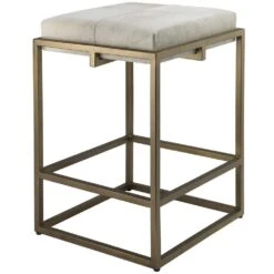 Shelby 27 Inch White Hide & Antique Brass Counter Stool
