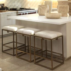 Shelby 27 Inch White Hide & Antique Brass Counter Stool -Outlet Jamie Aura Store 20shel cswh 16