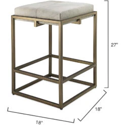 Shelby 27 Inch White Hide & Antique Brass Counter Stool -Outlet Jamie Aura Store 20shel cswh 2