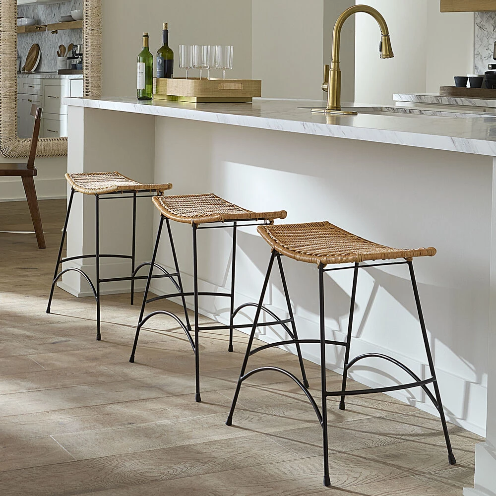 Wing 24 Inch Natural Rattan & Black Steel Counter Stool 2 Wing 24 Inch Natural Rattan & Black Steel Counter Stool - Image 2