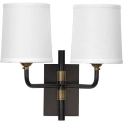 Lawton 2 Light 13 Inch Oil Rubbed Bronze W/ Antique Brass Accents Double Arm Wall Sconce Wall Light