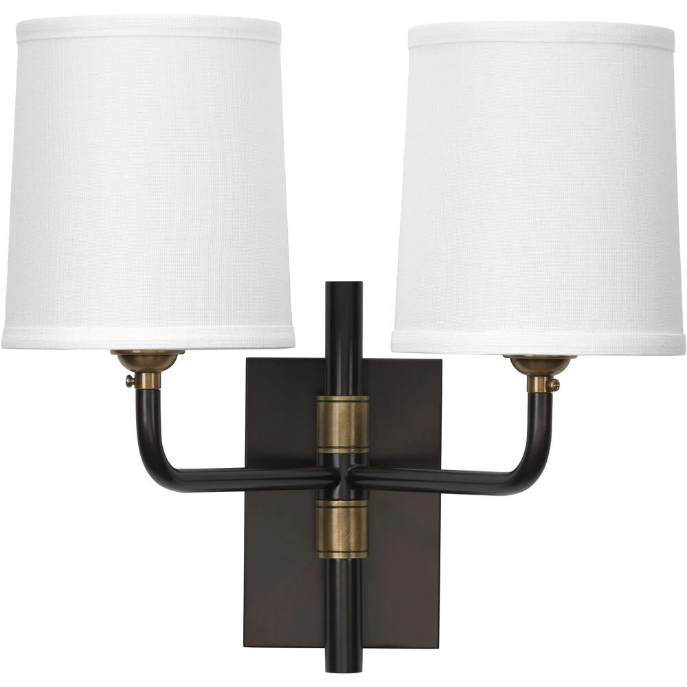 Lawton 2 Light 13 Inch Oil Rubbed Bronze W/ Antique Brass Accents Double Arm Wall Sconce Wall Light 1 Lawton 2 Light 13 Inch Oil Rubbed Bronze W/ Antique Brass Accents Double Arm Wall Sconce Wall Light