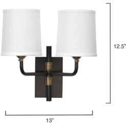 Lawton 2 Light 13 Inch Oil Rubbed Bronze W/ Antique Brass Accents Double Arm Wall Sconce Wall Light -Outlet Jamie Aura Store 4lawt dbob 2 1
