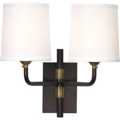Lawton 2 Light 13 Inch Oil Rubbed Bronze W/ Antique Brass Accents Double Arm Wall Sconce Wall Light -Outlet Jamie Aura Store 4lawt dbob 4 1