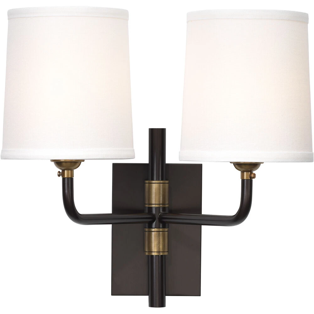 Lawton 2 Light 13 Inch Oil Rubbed Bronze W/ Antique Brass Accents Double Arm Wall Sconce Wall Light 5 Lawton 2 Light 13 Inch Oil Rubbed Bronze W/ Antique Brass Accents Double Arm Wall Sconce Wall Light - Image 5