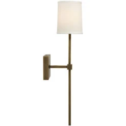 Minerva 1 Light 5 Inch Antique Brass & White Linen Wall Sconce Wall Light -Outlet Jamie Aura Store 4mine scab 3