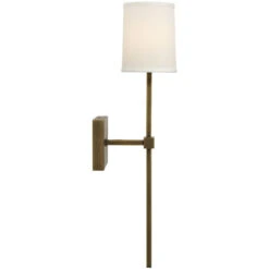 Minerva 1 Light 5 Inch Antique Brass & White Linen Wall Sconce Wall Light -Outlet Jamie Aura Store 4mine scab 5