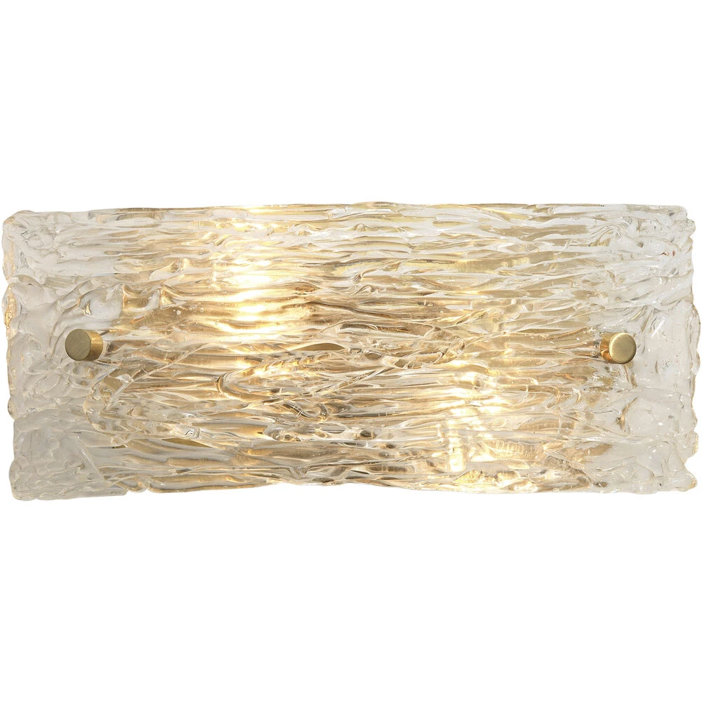 Swan Curved Glass 2 Light 12 Inch Clear Textured Glass W/ Antique Brass Wall Sconce Wall Light 4 Swan Curved Glass 2 Light 12 Inch Clear Textured Glass W/ Antique Brass Wall Sconce Wall Light - Image 4
