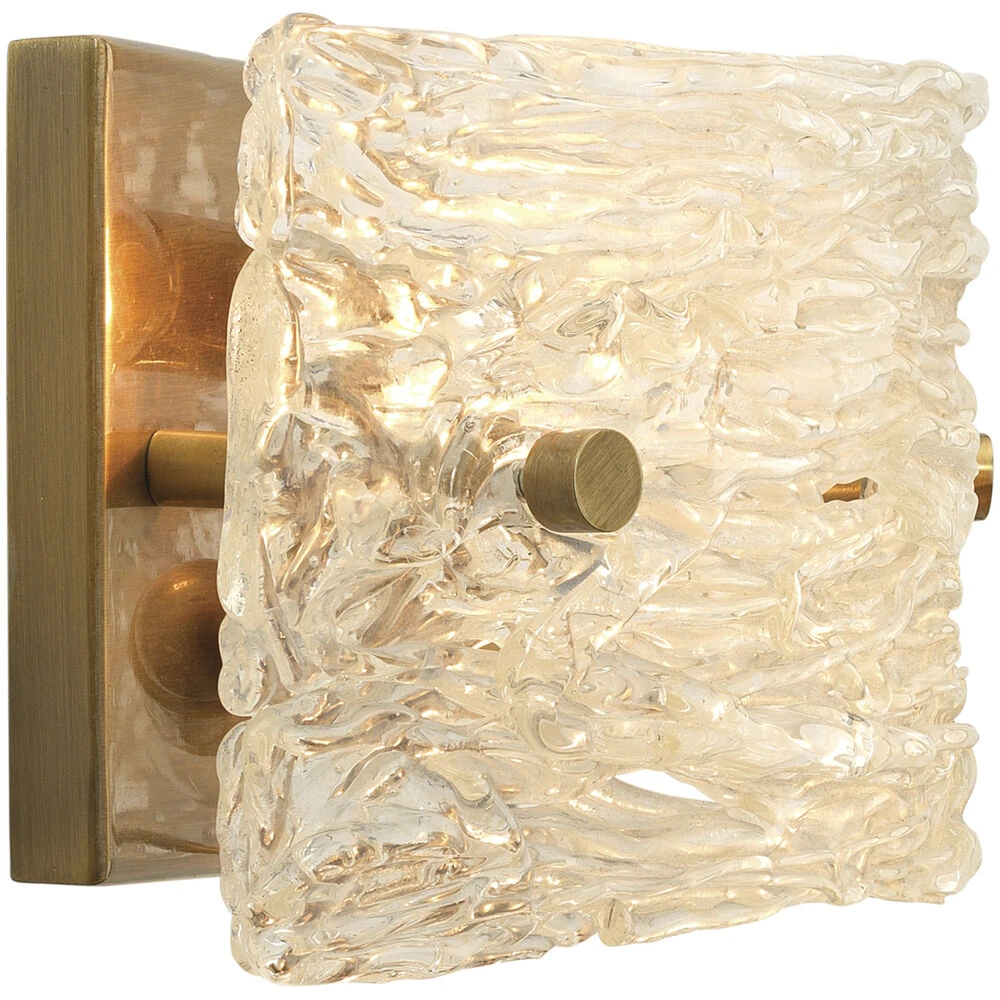 Swan Curved Glass 2 Light 12 Inch Clear Textured Glass W/ Antique Brass Wall Sconce Wall Light 5 Swan Curved Glass 2 Light 12 Inch Clear Textured Glass W/ Antique Brass Wall Sconce Wall Light - Image 5