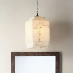 Borealis 1 Light 9 Inch Alabaster Pendant Ceiling Light, Cube -Outlet Jamie Aura Store 5borcub pewh 1