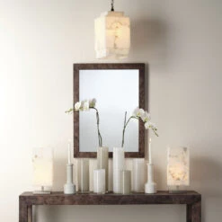 Borealis 1 Light 9 Inch Alabaster Pendant Ceiling Light, Cube -Outlet Jamie Aura Store 5borcub pewh 8 1