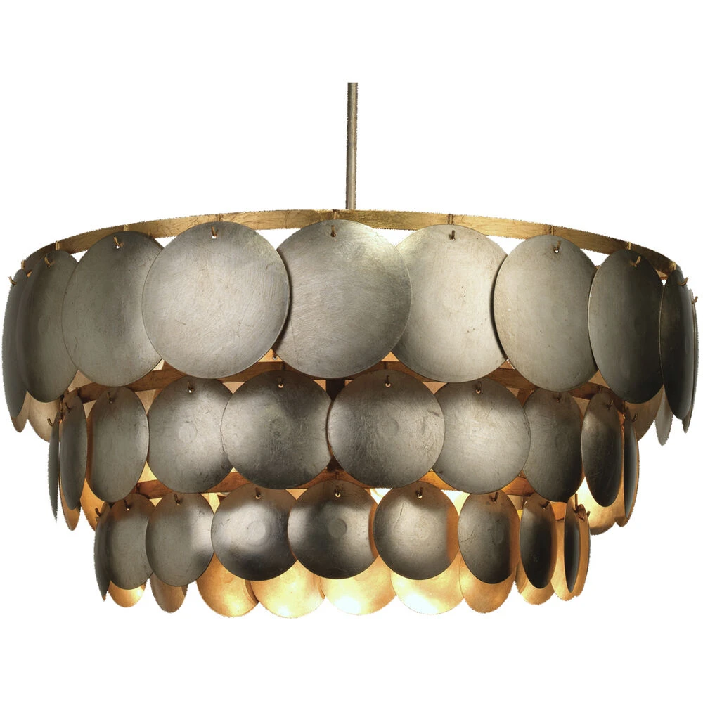 Calypso 4 Light 30 Inch Champagne Leaf W/ Gold Leaf Trim Three Tier Chandelier Ceiling Light 2 Calypso 4 Light 30 Inch Champagne Leaf W/ Gold Leaf Trim Three Tier Chandelier Ceiling Light - Image 2