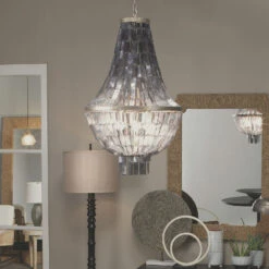 Capsize 5 Light 20 Inch Black Mother Of Pearl And Champagne Leaf Metal Chandelier Ceiling Light -Outlet Jamie Aura Store 5caps chbk 8