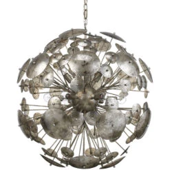 Constellation Round 12 Light 30 Inch Antique Mercury Glass & Champagne Leaf Chandelier Ceiling Light